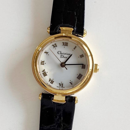 Dior 1990s Round Dial Gold Plated Watch