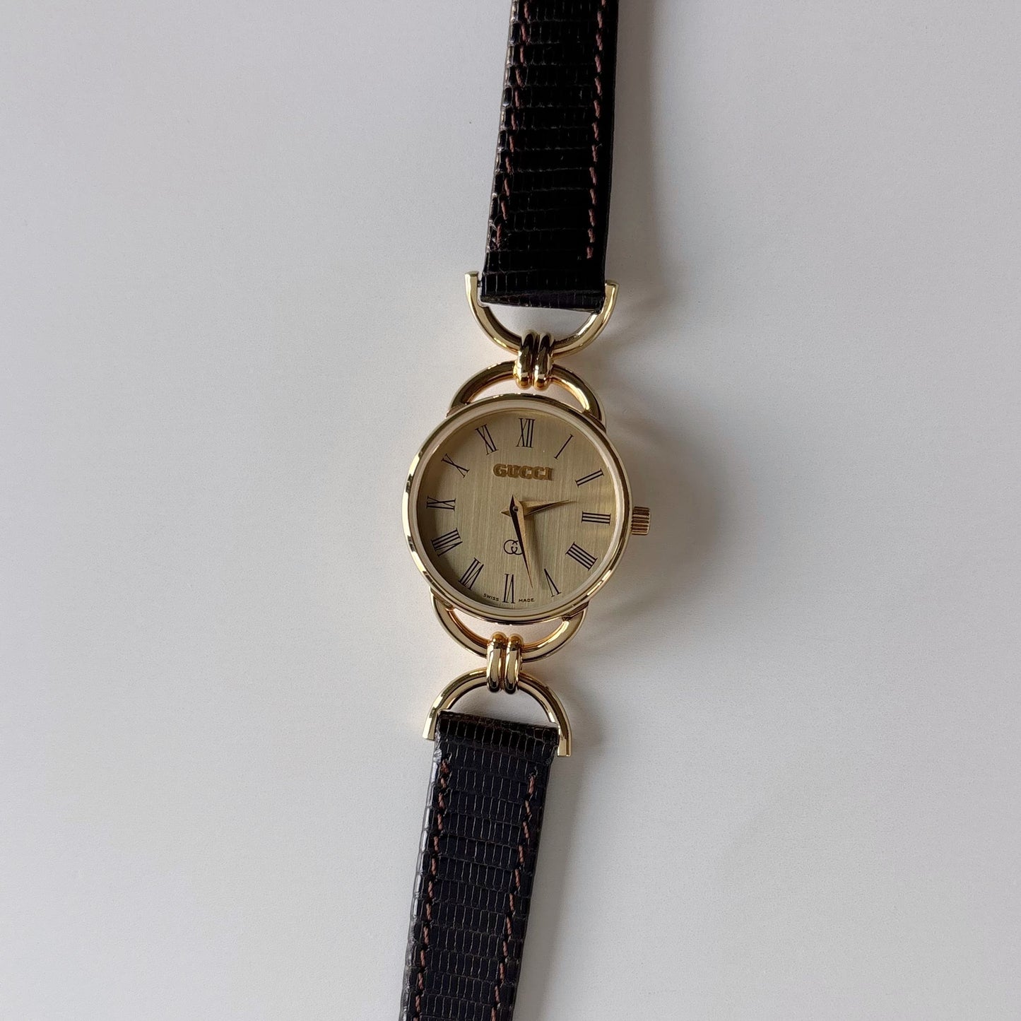 Gucci 1980s Round Dial Horsebit Gold Plated Watch