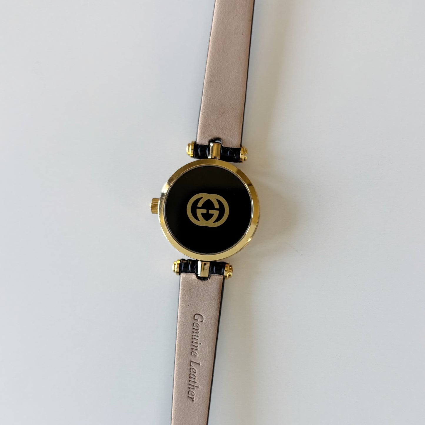 Gucci 1990s Black Round Dial Gold Plated Watch