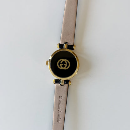 Gucci 1990s Black Round Dial Gold Plated Watch
