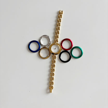 Gucci 1990s Interchangeable Bezel Gold Plated Rice Chain Watch with 6 bezels, case (160mm)