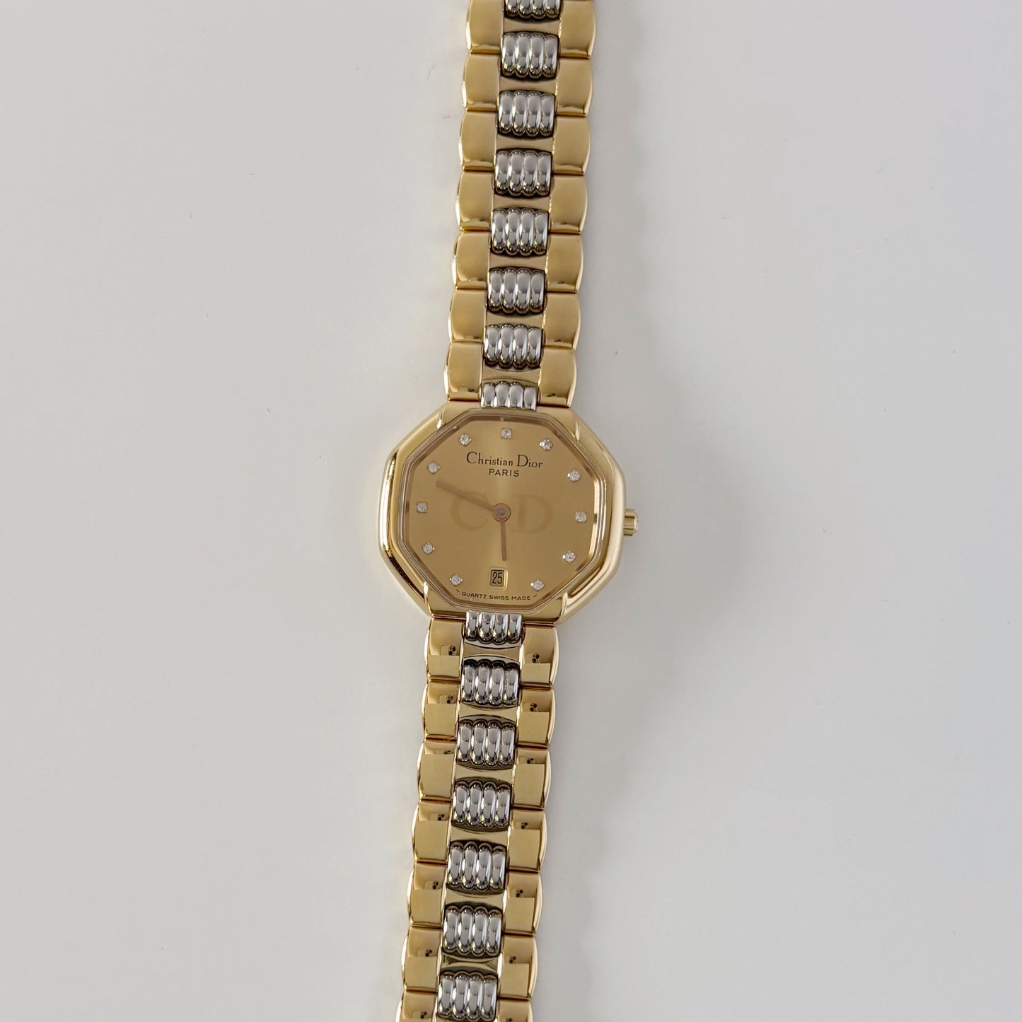 Dior 1990s Octagon Gold Plated Two Tone Watch