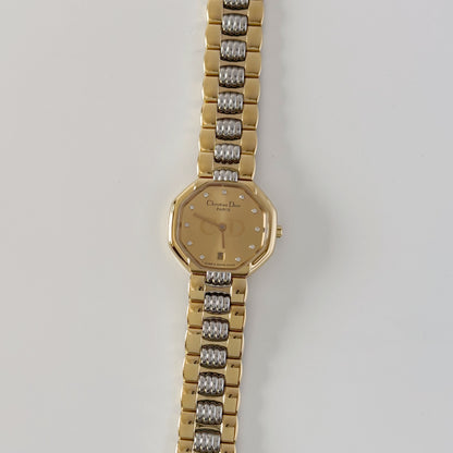 Dior 1990s Octagon Gold Plated Two Tone Watch