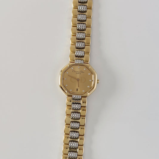 Dior 1990s Octagon Gold Plated Two Tone Watch