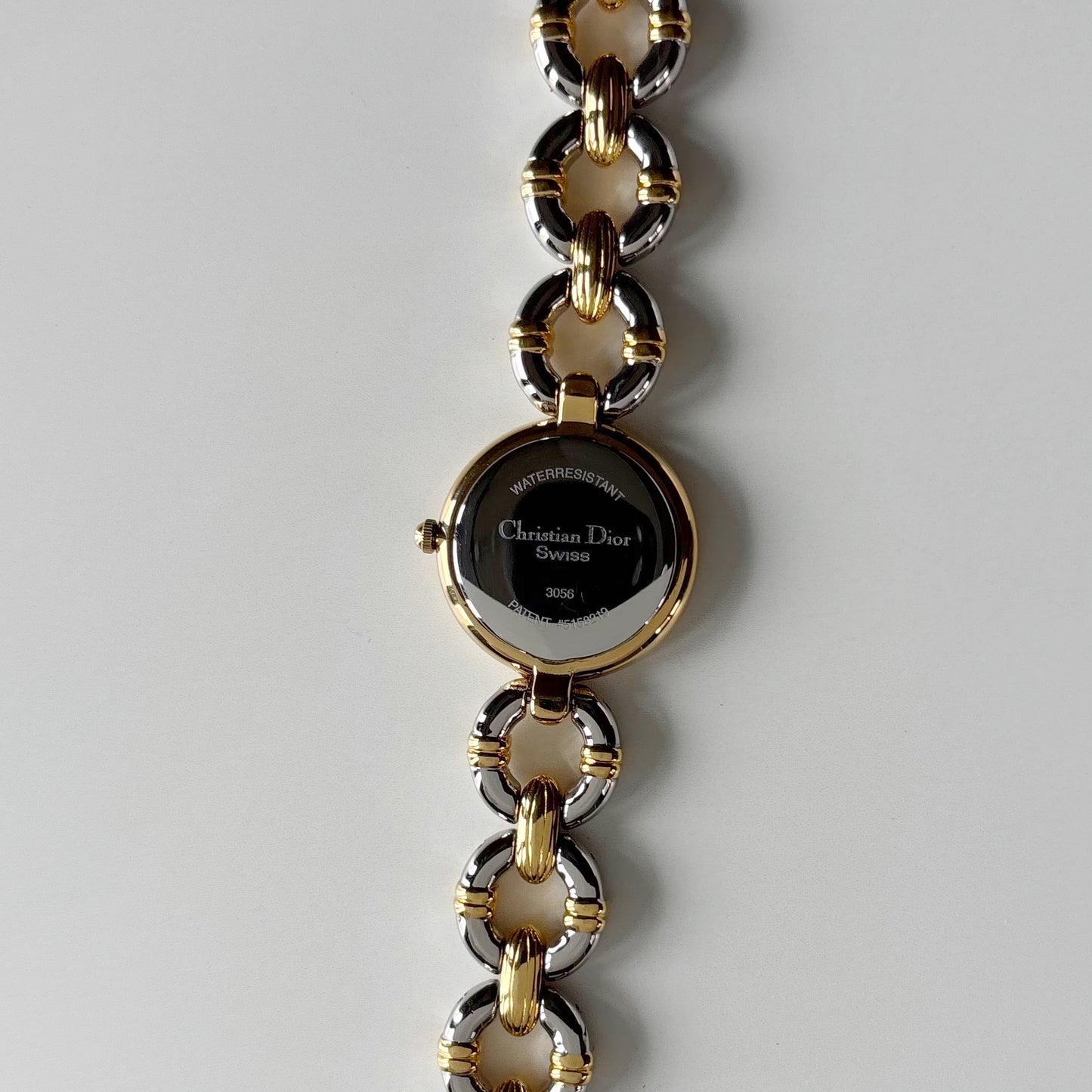 Dior 1990s Interchangeable Strap Round Dial Gold Plated Two Tone Watch with 3 straps, case