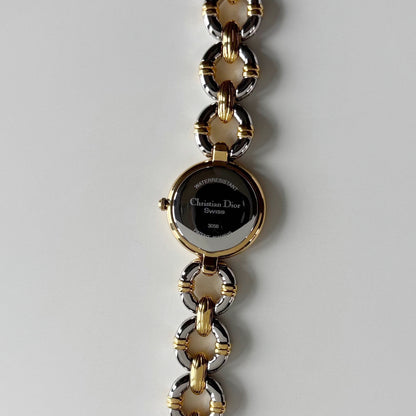 Dior 1990s Interchangeable Strap Round Dial Gold Plated Two Tone Watch with 3 straps, case