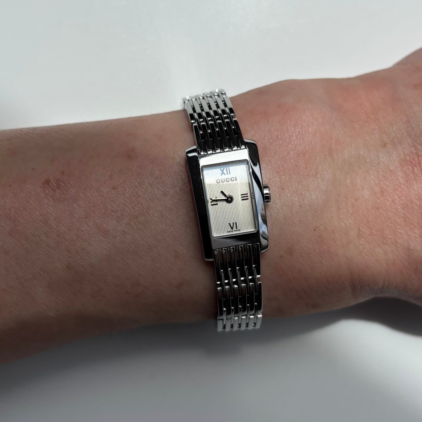 Gucci 1990s Rectangular Dial Silver Watch