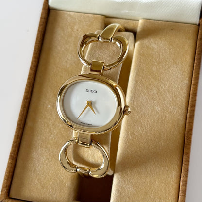 Gucci 1990s Seashell Dial Gold Plated Bangle Watch