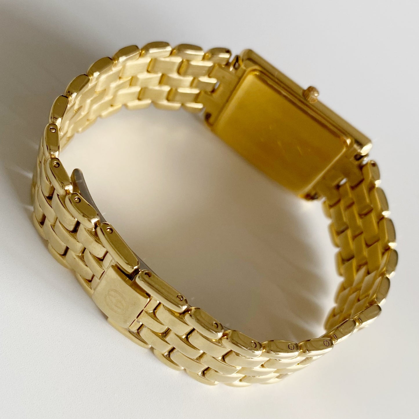 Gucci 1990s Black Dial Tank Gold Plated Watch (Large)