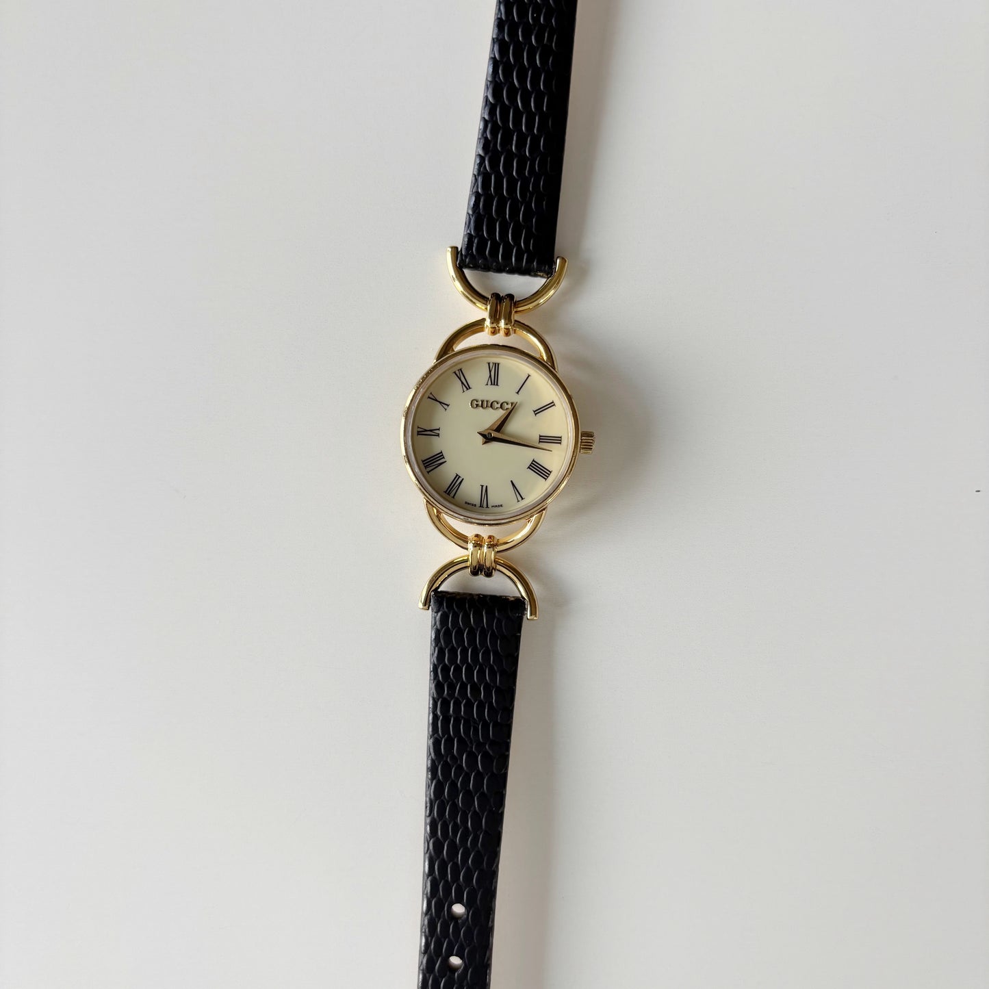 Gucci 1990s Round Dial Horsebit Gold Plated Watch