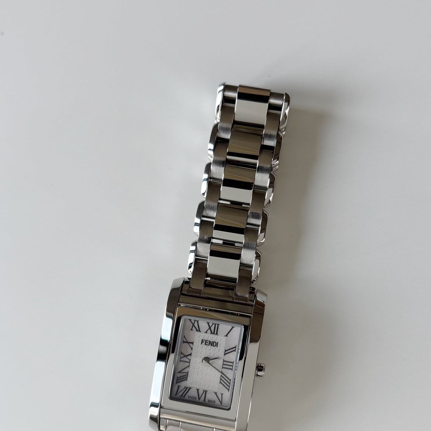 Fendi 1990s Seashell Dial Stainless steel Tank Watch