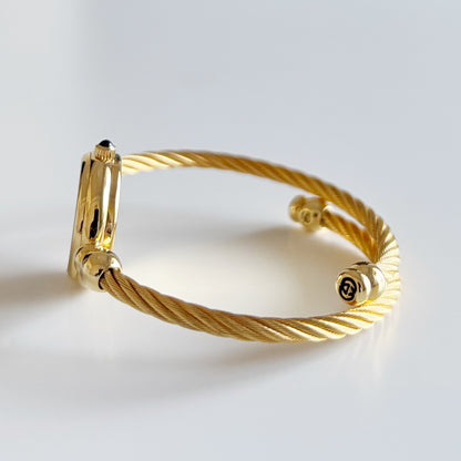 Gucci 1990s Black Dial Gold Plated Cable Band Bangle Watch