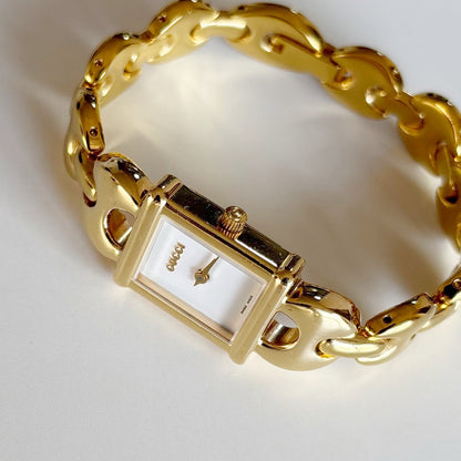 Gucci 1990s Interchangeable Strap Gold Plated Watch Watch with 3 belts, case