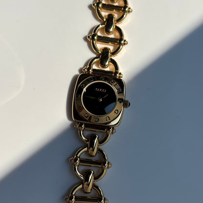Gucci 1990s Black Dial Gold Plated Watch