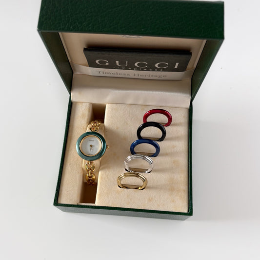 Gucci 1990s Interchangeable Bezel Gold Plated Watch with 6 bezels, case (160mm)