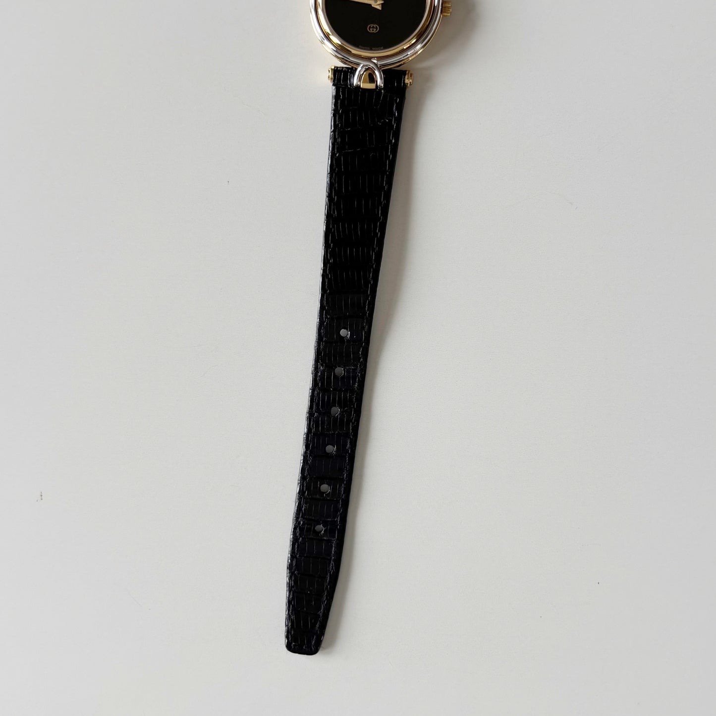 Gucci 1980s Black Round Dial Two Tone Watch