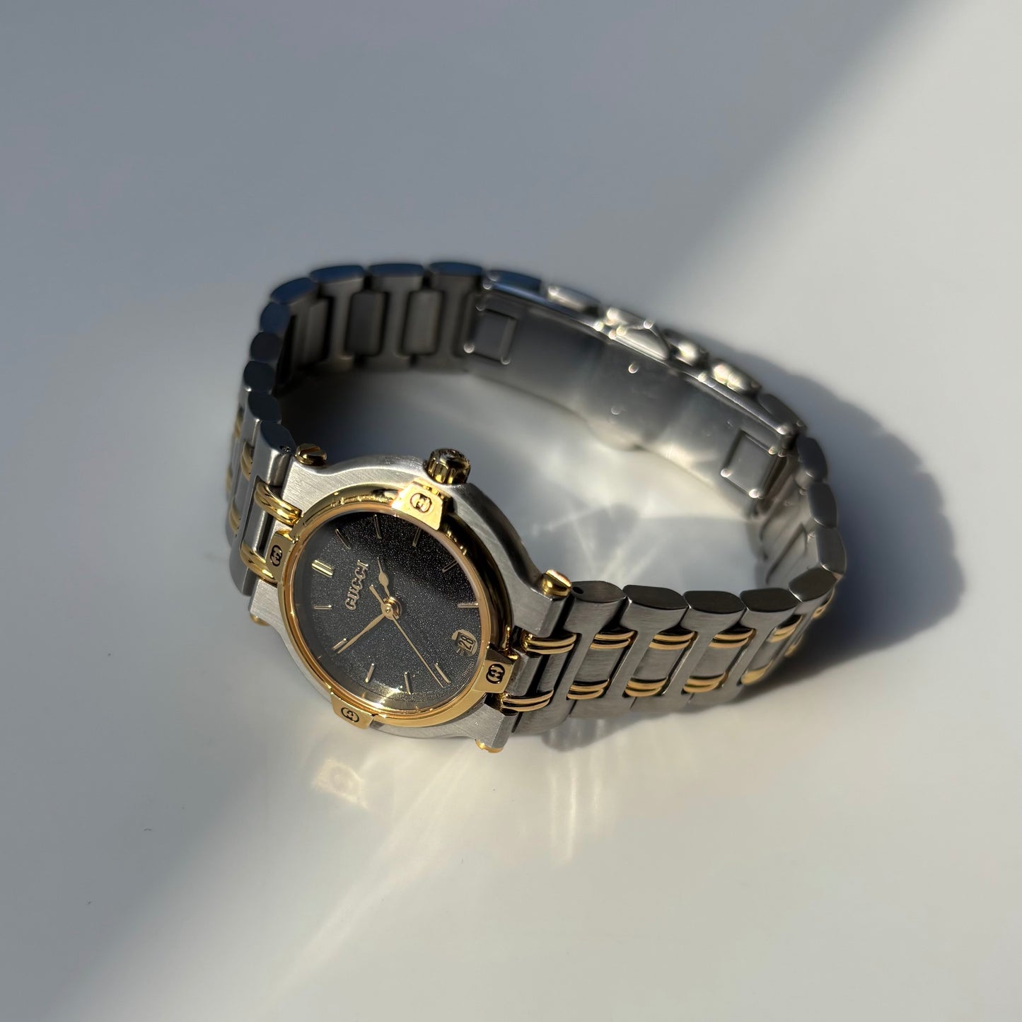 Gucci 1990s Black Dial Date Two Tone Watch