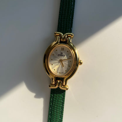 Fendi 1990s Interchangeable Belt Gold Plated Watch with 5 straps, case