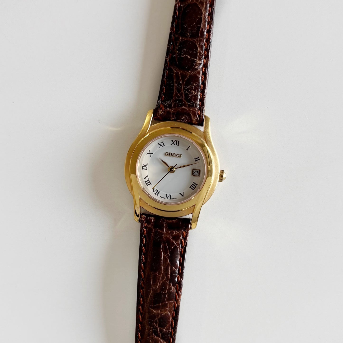 Gucci 1990s Date Round Dial Gold Plated Watch