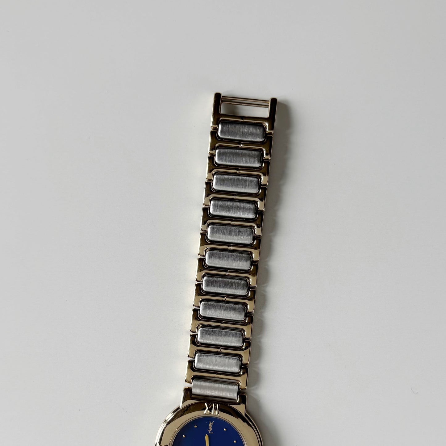 Yves Saint Laurent 1990s Navy Round Dial Two Tone Watch (Large)
