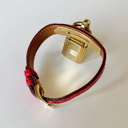 Hermes 1990s Kelly Red Dial Gold Plated Watch
