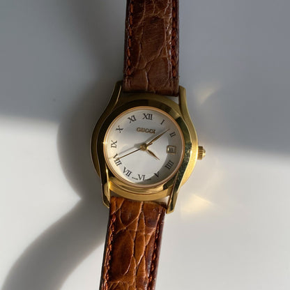 Gucci 1990s Date Gold Plated Round Watch