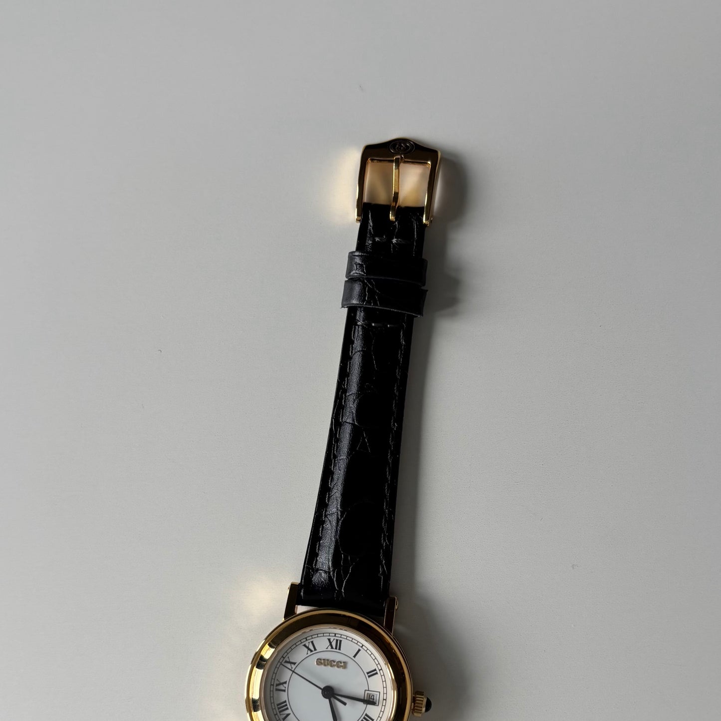 Gucci 1990s Date Round Dial Gold Plated Watch