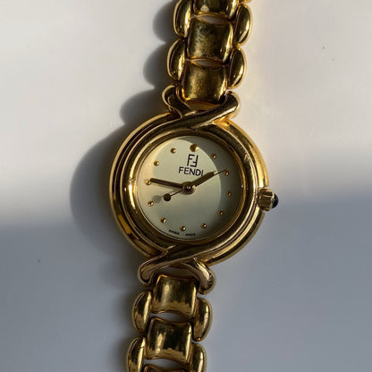 Fendi 1990s Seashell Dial Gold Plated Round Watch