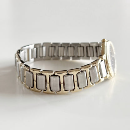 Yves Saint Laurent 1990s Black Dial Gold Plated Two Tone Watch