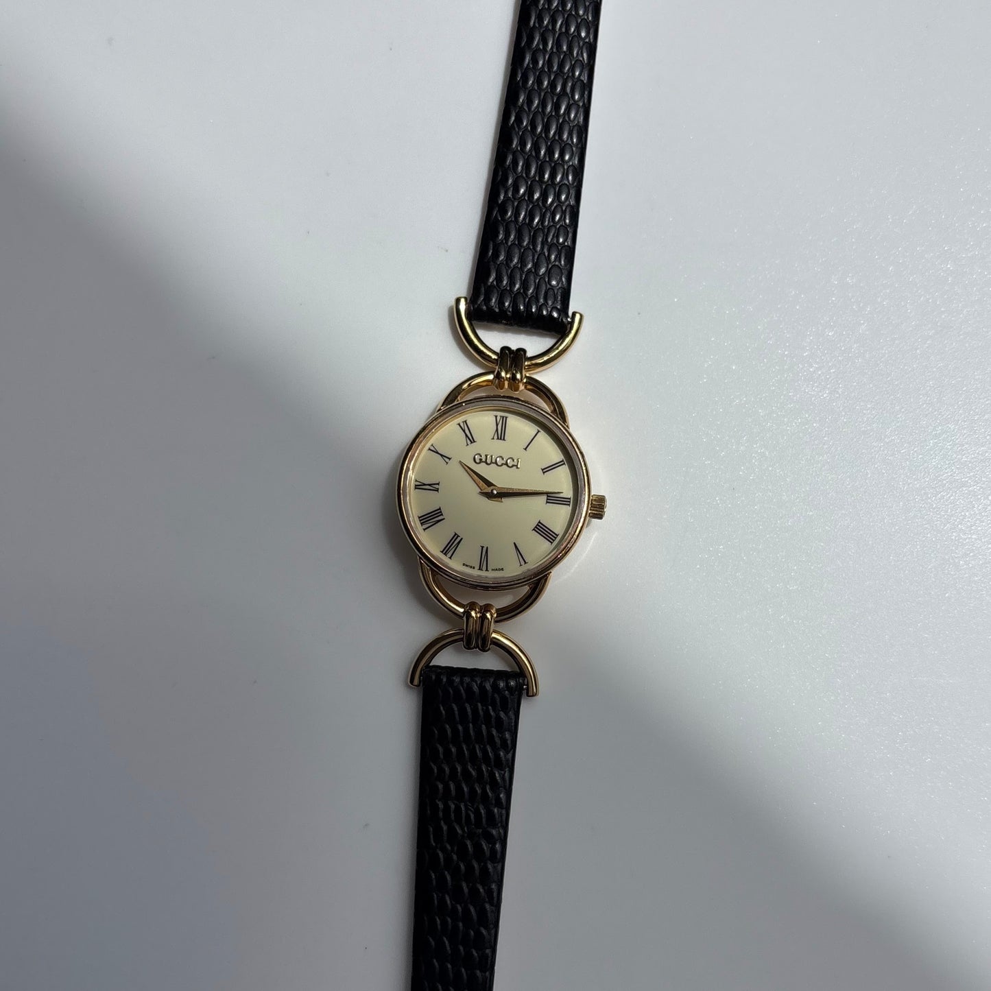 Gucci 1990s Round Dial Horsebit Gold Plated Watch