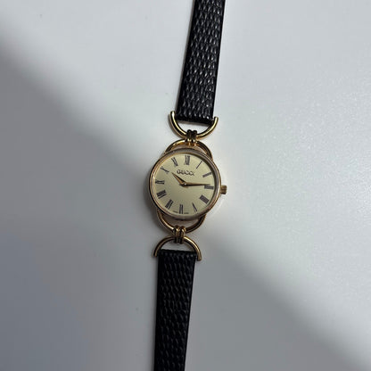 Gucci 1990s Round Dial Horsebit Gold Plated Watch