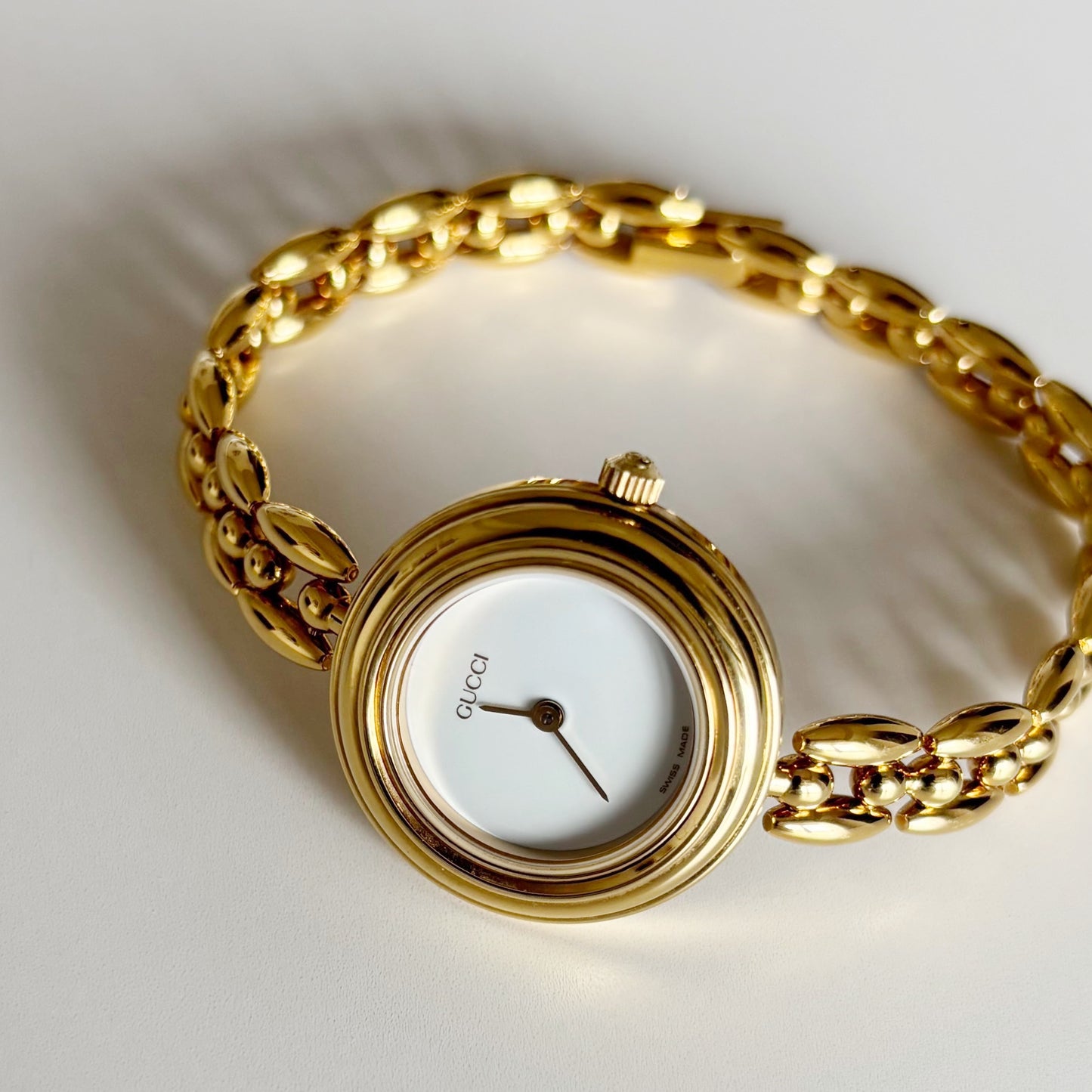 Gucci 1990s Interchangeable Bezel Gold Plated Watch with 6 bezels, case (167mm)