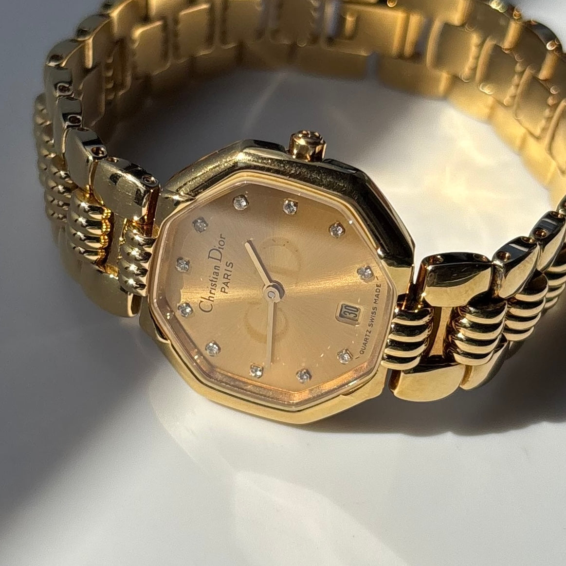 Dior 1990s Octagon Gold Plated Watch