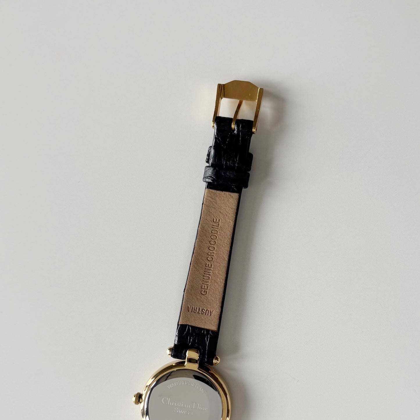 Dior 1990s Round Dial Interchangeable strap Gold Plated Watch with 3 straps, case