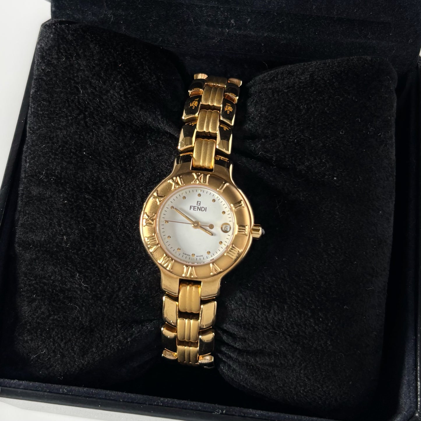Fendi 1990s Round Dial Date Gold Plated Watch