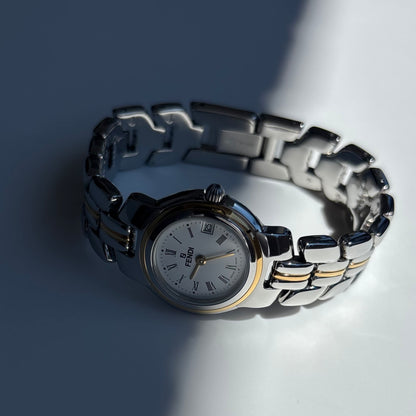 Fendi 1990s Date Round Dial Two Tone Watch