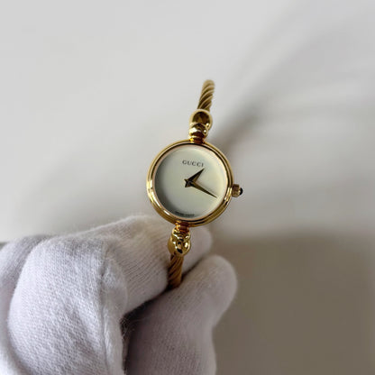 Gucci 1990s Seashell Dial Gold Plated Cable Bangle Watch