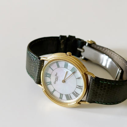 Dior 1990s Seashell Dial Gold Plated Round Watch