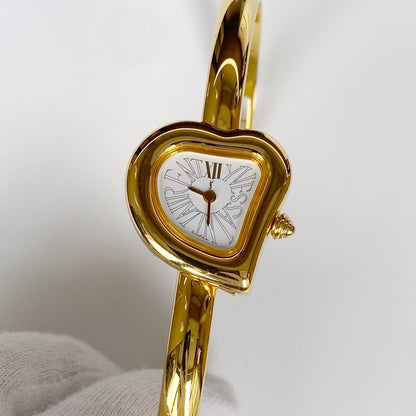 Yves Saint Laurent 1990s Heart Shaped Gold Plated Bangle Watch