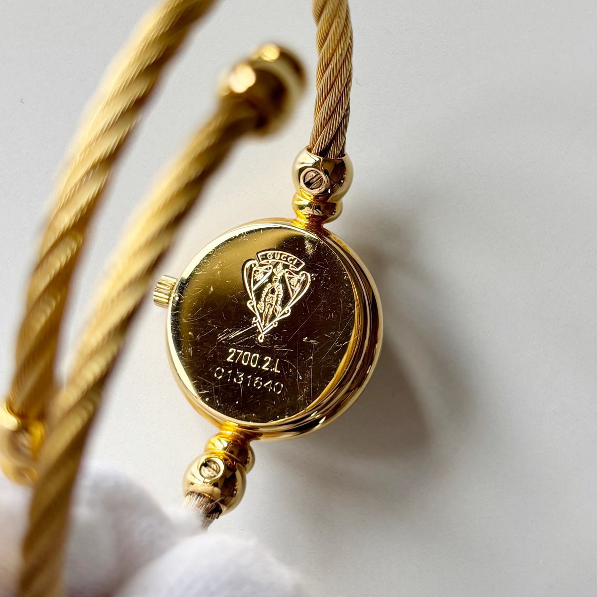 Gucci 1990s Seashell Dial Gold Plated Cable Bangle Watch