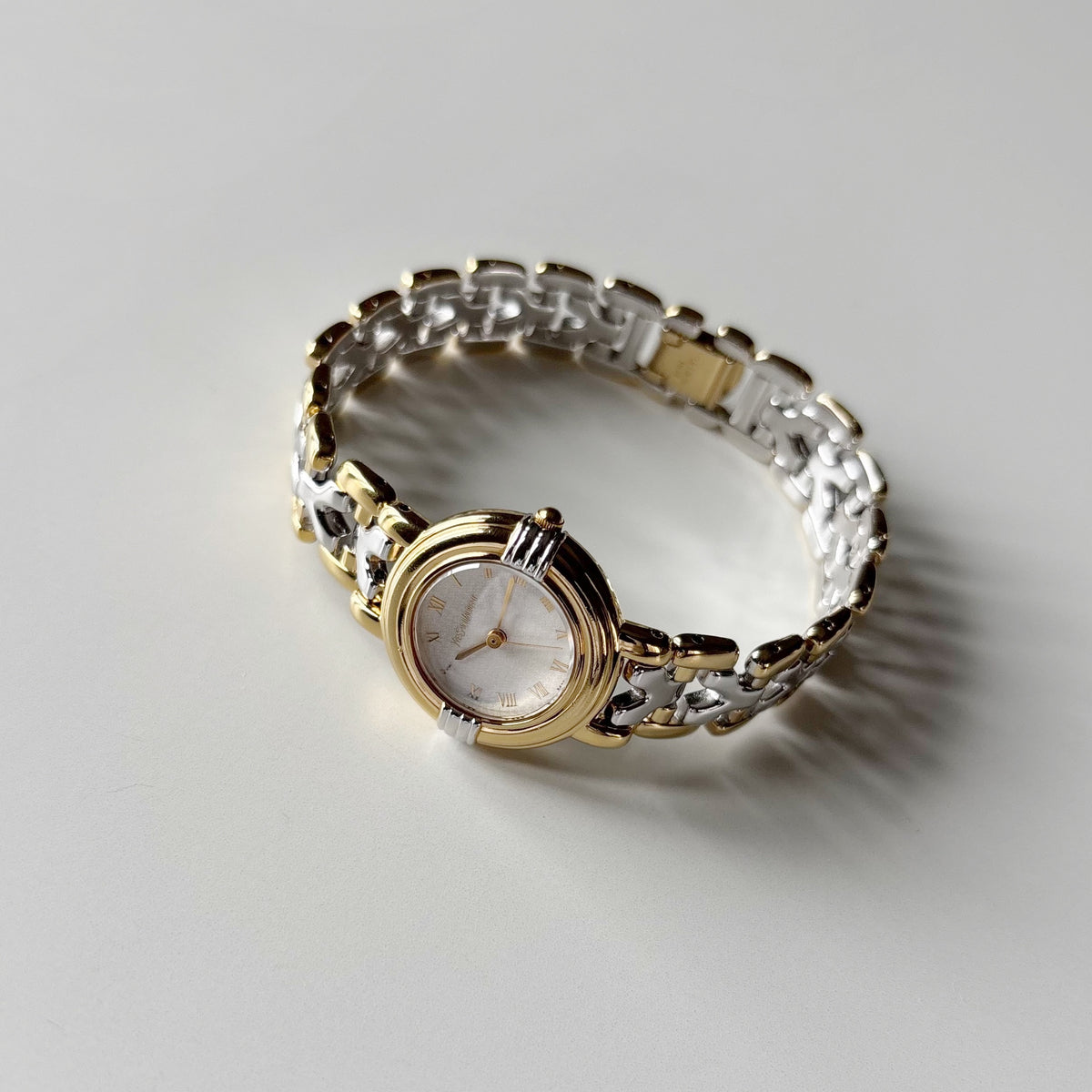 Yves Saint Laurent 1990s Round Dial Two Tone Gold Plated Watch