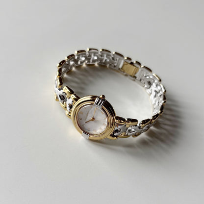 Yves Saint Laurent 1990s Round Dial Two Tone Gold Plated Watch