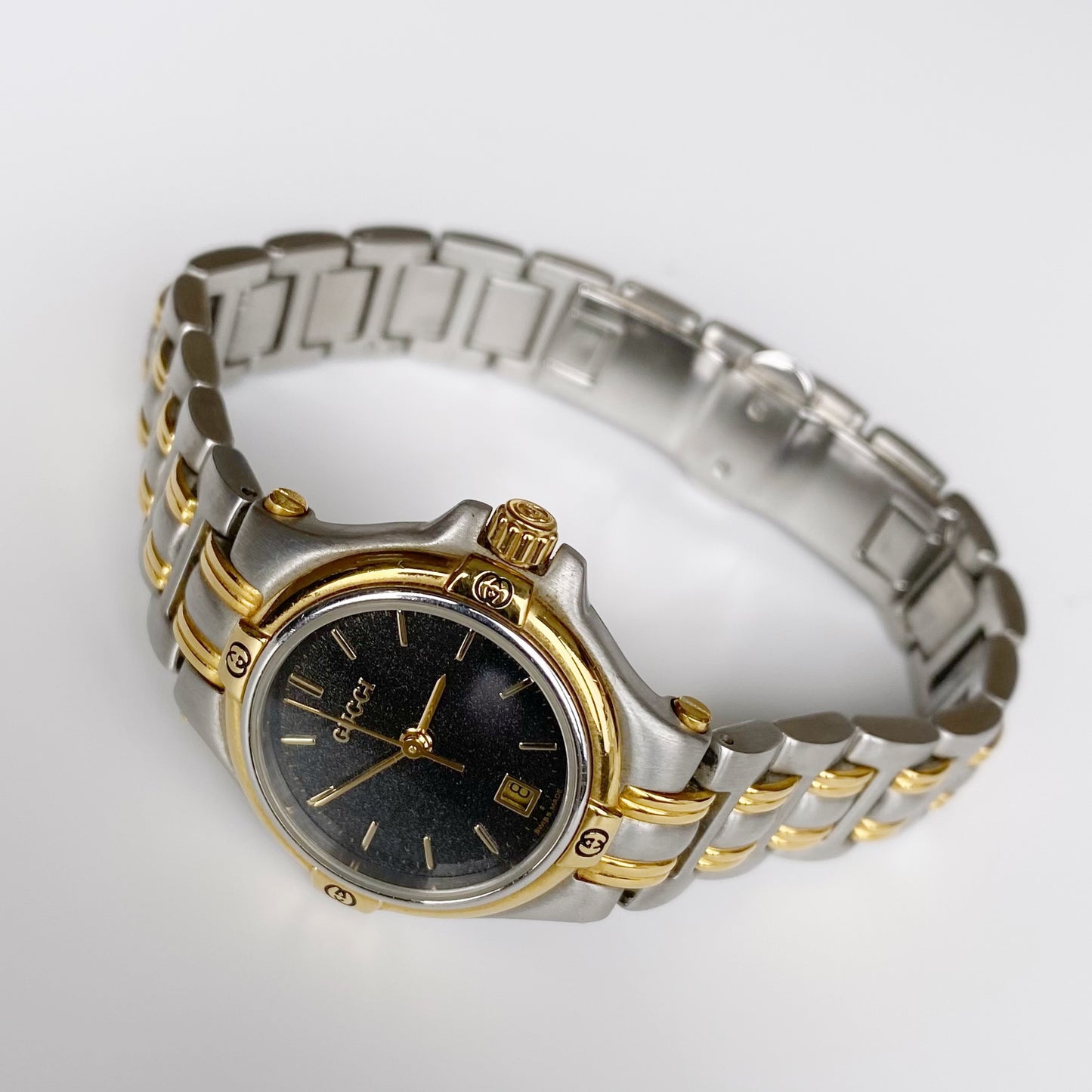 Gucci 1990s Black Dial Date Two Tone Watch