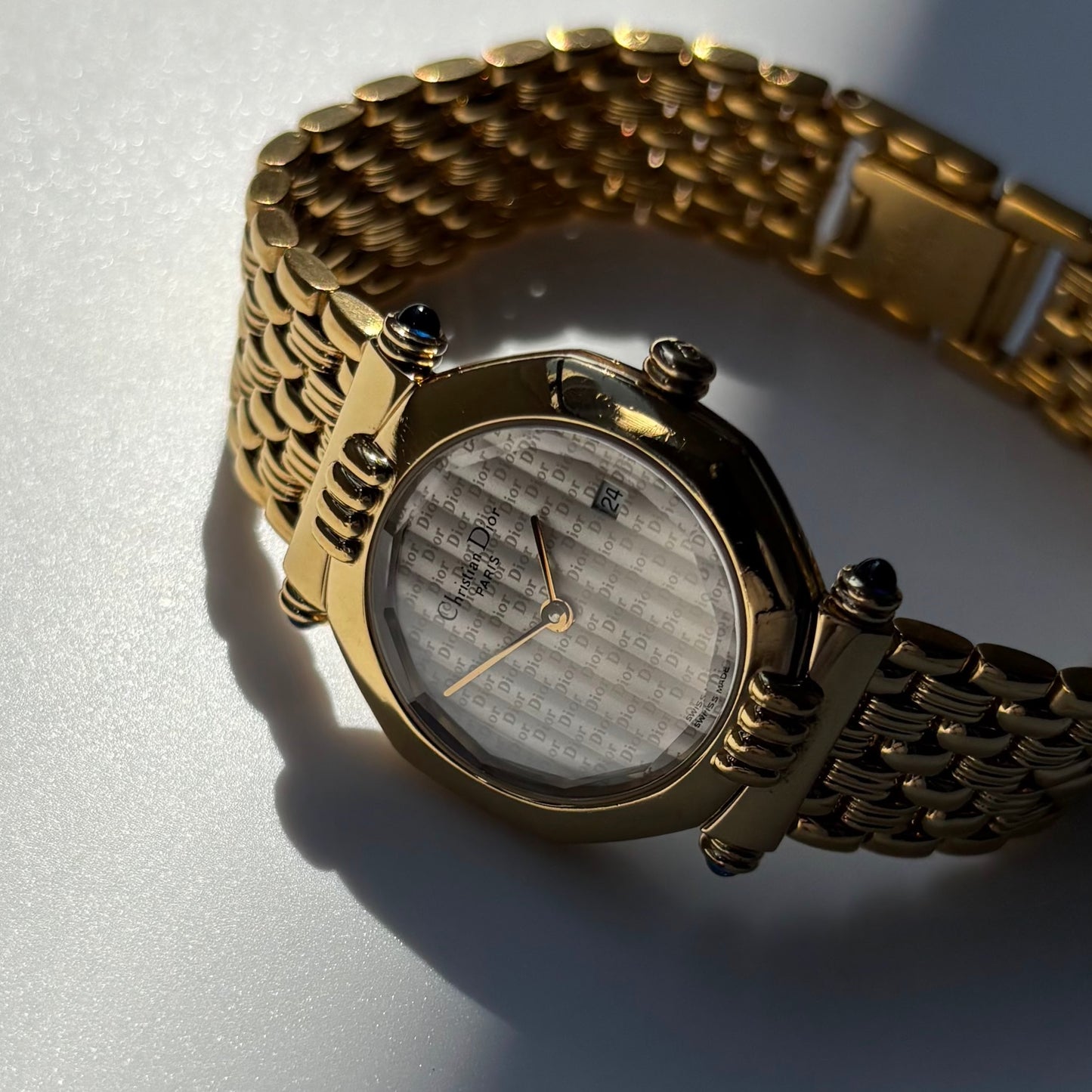 Dior 1990s CD Logo Octagon Gold Plated Watch