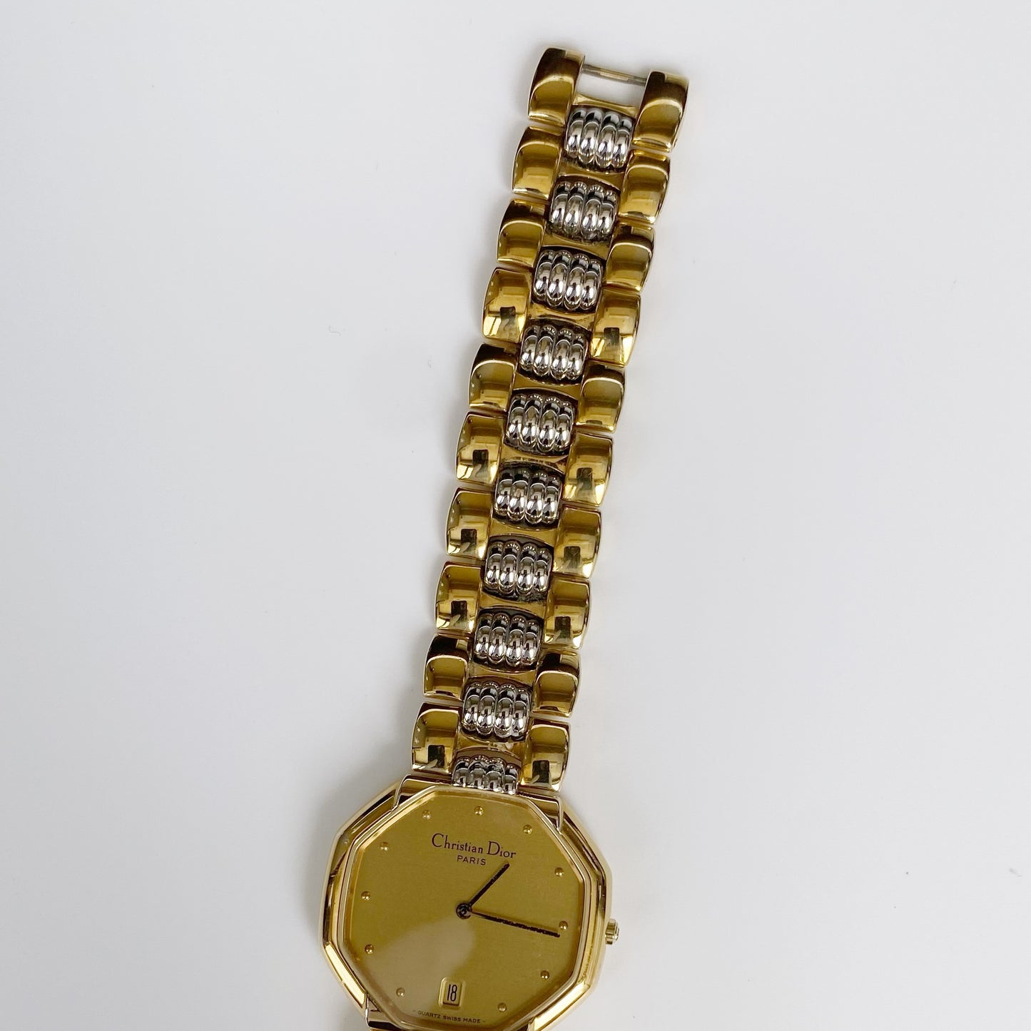 Dior 1990s Octagon Two Tone Gold Plated Watch