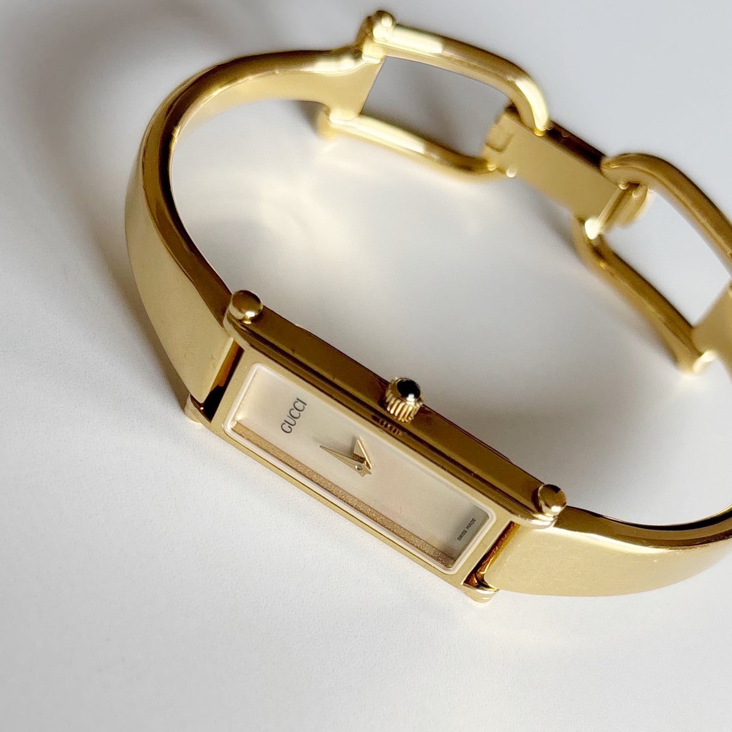 Gucci 1990s Seashell Dial Gold Plated Bangle Watch