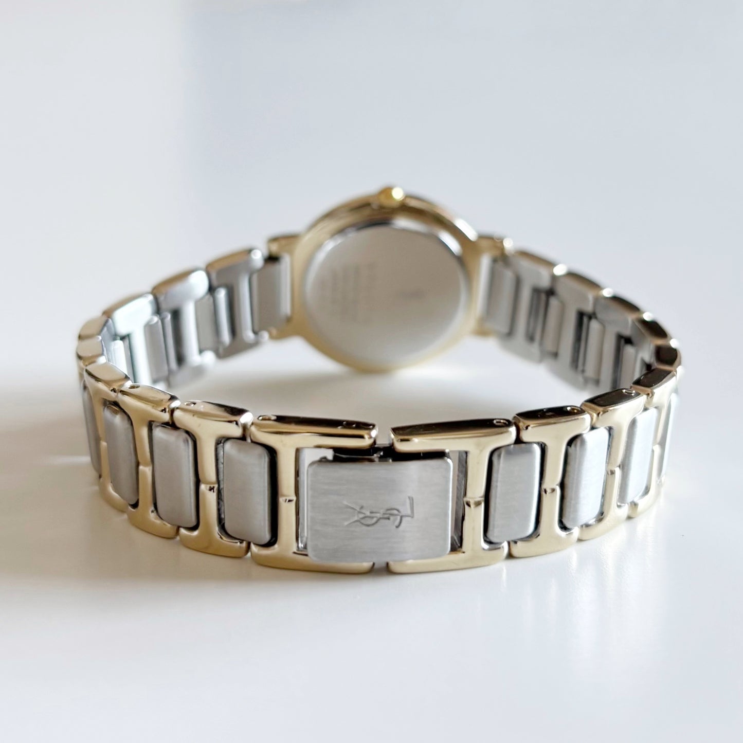 Yves Saint Laurent 1990s Black Round Dial Two Tone Watch