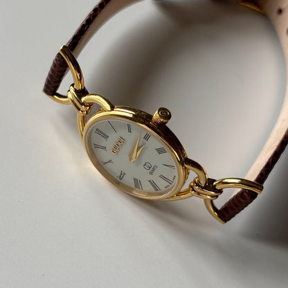 Gucci 1980s Cream Dial Gold Plated Horsebit Watch
