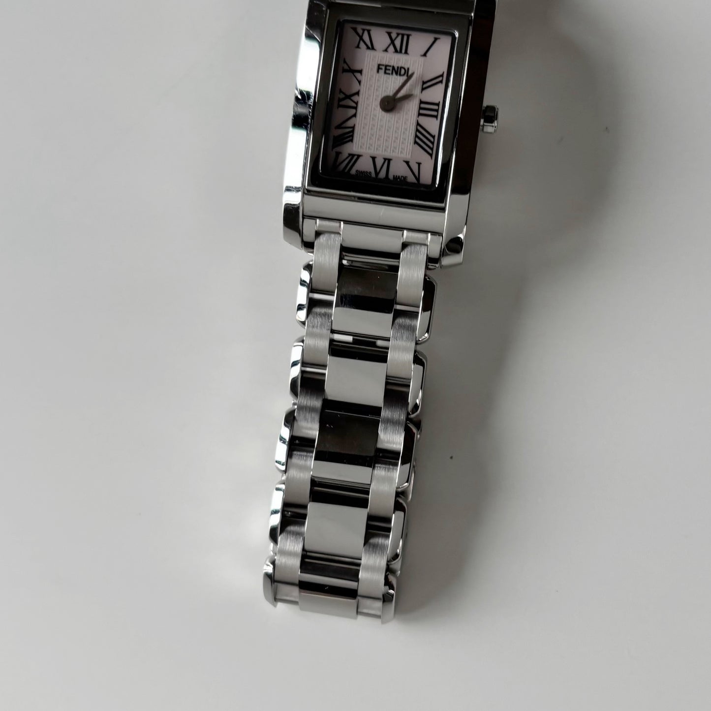 Fendi 1990s Seashell Dial Stainless steel Tank Watch
