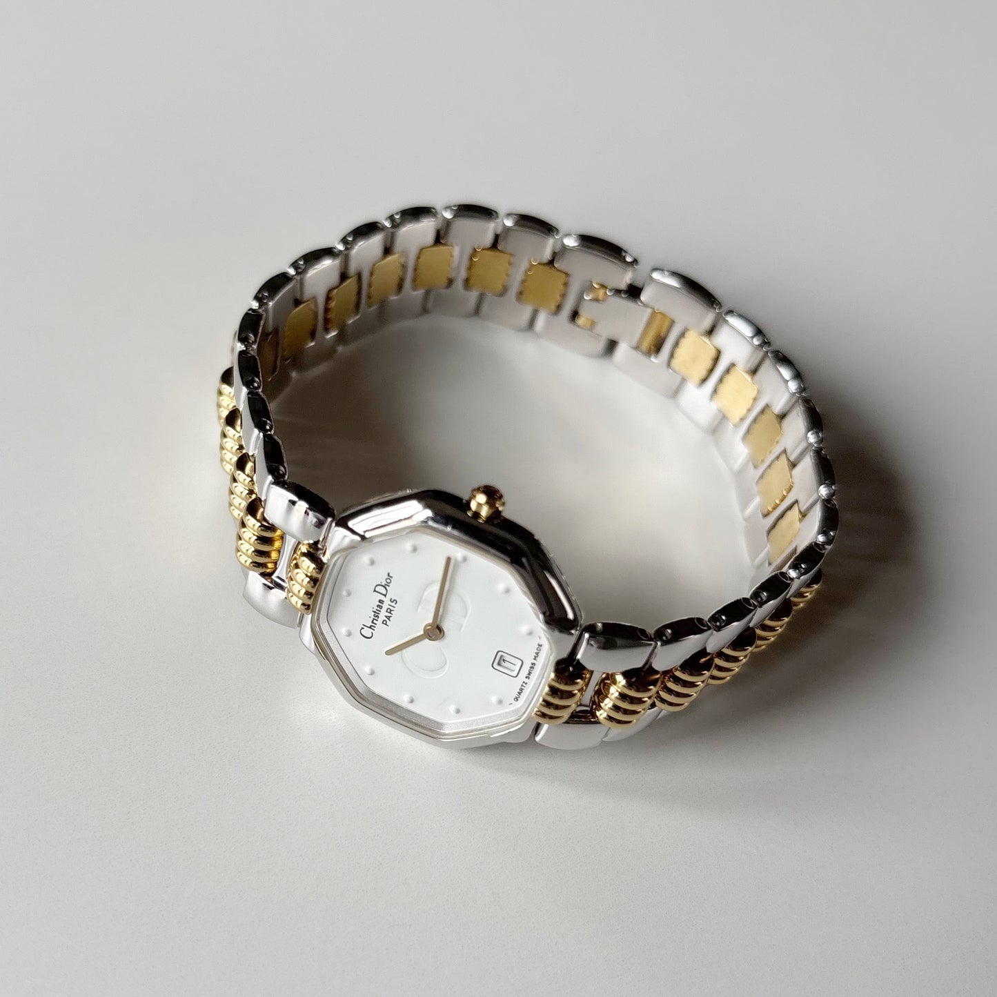 Dior 1990s Octagon Dial Date Two Tone Watch